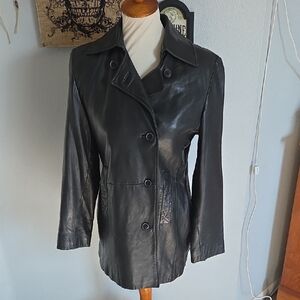 Express Black Leather Button-Front Women's Jacket Small